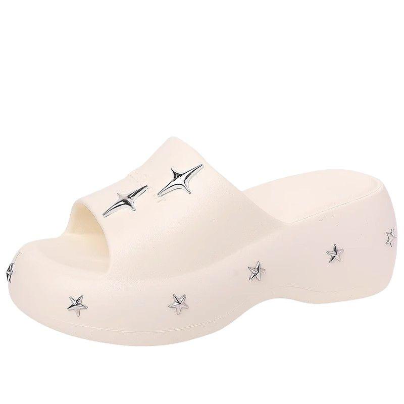 Fashion thick-soled one-pedal slippers 2025 summer height increase wear-resistant simple beach fashion shit-stepping casual sandals