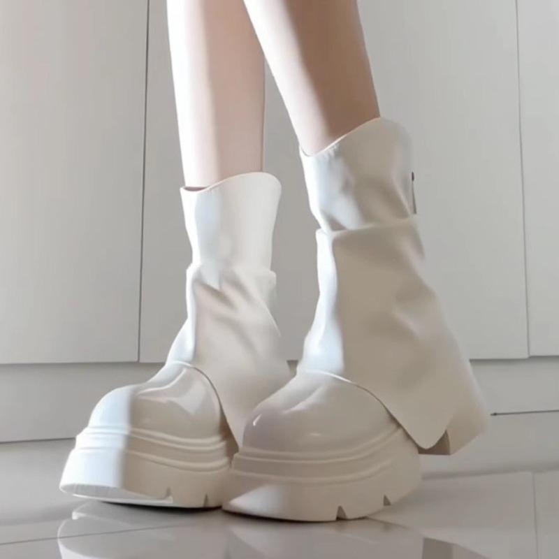 2025 Scarpe Nuove da Donna Stivaletti alla Caviglia di Lusso da Donna Punta Rotonda Stivali con Tacco Grosso Stivaletti alla Caviglia con Cerniera Scarpe con Tacco a Zeppa da Donna