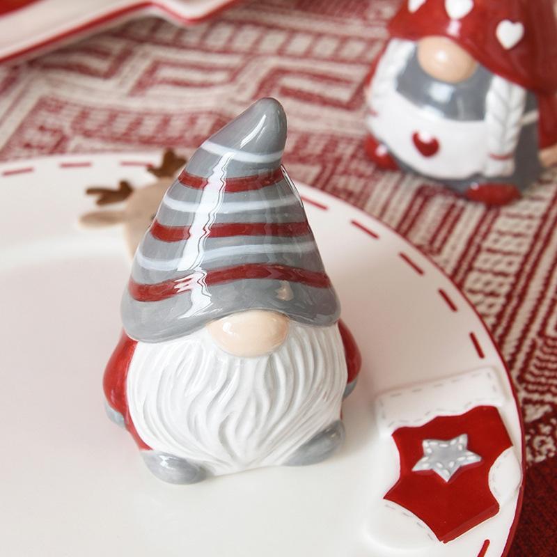 Set van 2 Kerstman Keramische Zout- en Pepervaatjes Set Creatieve Baardige Kerstman Zout- en Pepervaatjes, Modieuze Decoratieve Ornamenten