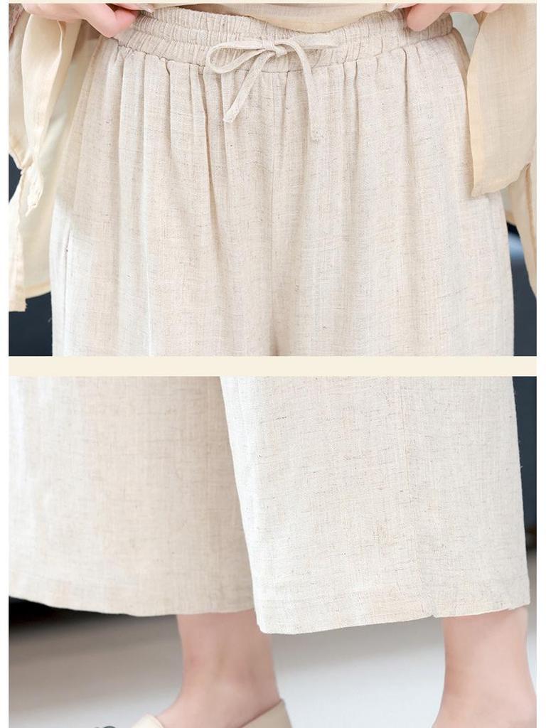 Trendy 2023 Cotton-Linen Two-Piece Set: Short-Sleeved Shirt & Summer Suit for Middle-Aged Moms