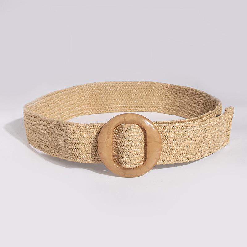 

Bohemian Pp Grass Belt for Women, Versatile Decorative Elastic Resin Buckle Woven Women s Belt 100cm