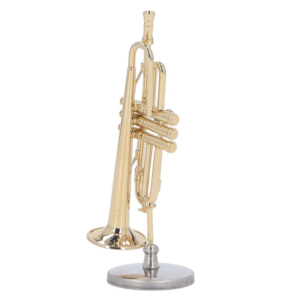 Miniature Trumpet Durable Brass Exquisite Design Romantic Vibes Mini Trumpet Model with Stand Case for Desk Bookshelf