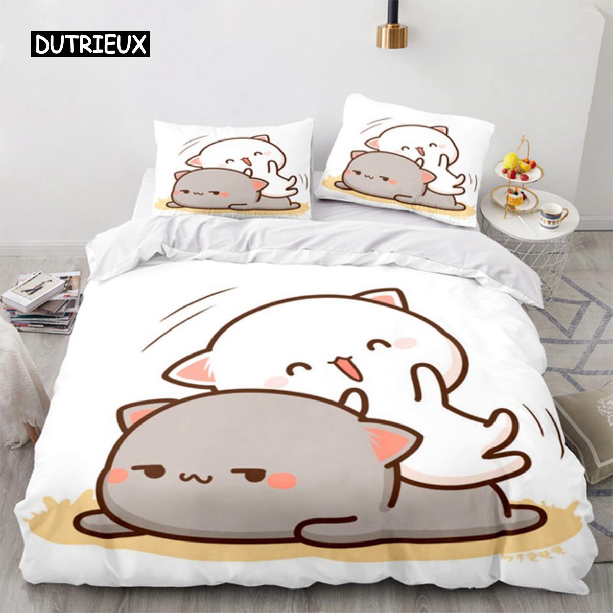 

Комплект постельного белья с изображением персикового кота Goma, милые мультяшные коты, пододеяльник для младенцев, постельное белье размера «queen-size» для детской комнаты для девочек, декор 140x200cm 3pcs