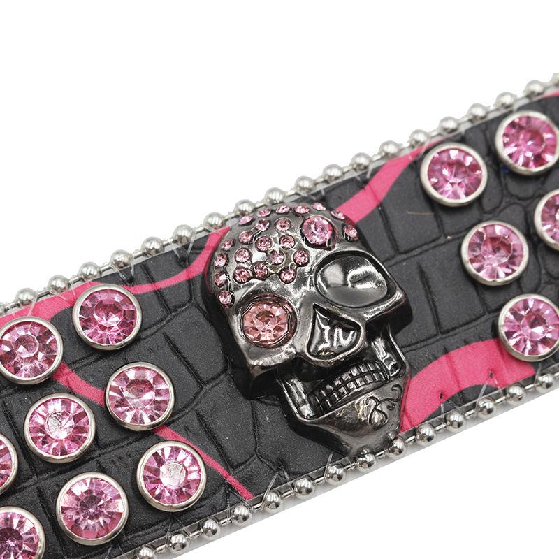 Skull Buckle Rhinestone Bracelet with Personality, Fashionable and Versatile PU Leather Bracelet, Hip-hop Punk Style with Full Personality