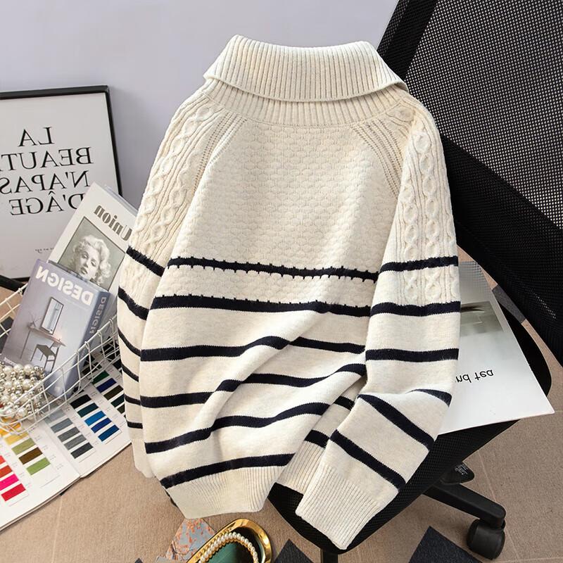 Damen Lockerer Raglanärmel Farbblock Gestreifter Strickpullover