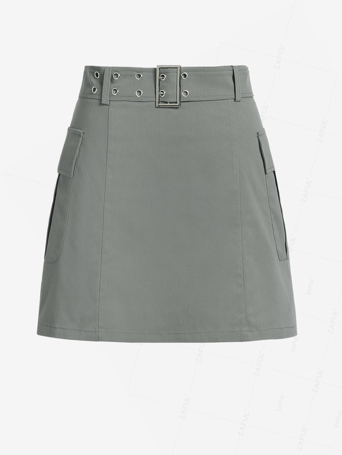 

ZAFUL Мини-юбка-карго с двойным поясом и люверсами S серый