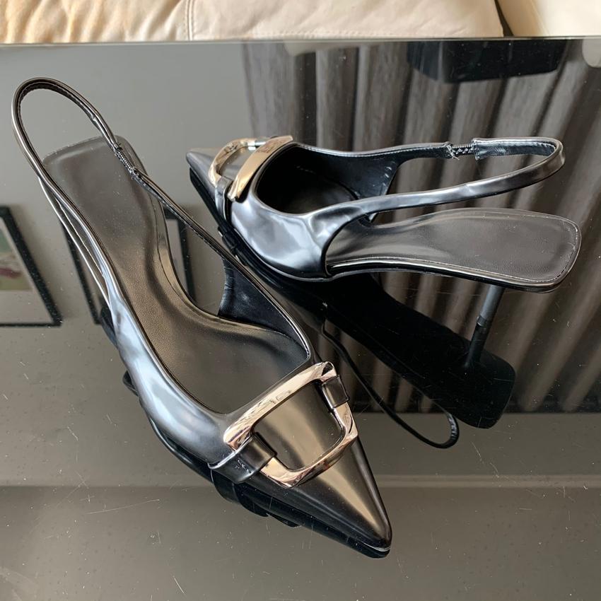 Fashion Chain Kitten Heels Women Slingback Pointed Toe High Heels for Woman Pumps Ladies Wedding Heeled Office Modern Shoes