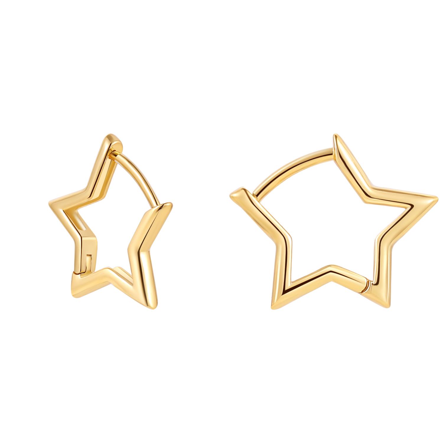 

Classic Smooth Copper Metal Star Hoop Earrings for Women Minimalist Hoops Huggie Ear Buckle Fashion Statement Zircon Gift 12mm