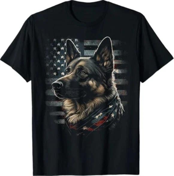 GerUnisex Shepherd USA Flag Patriotic Shepherd TShirt S