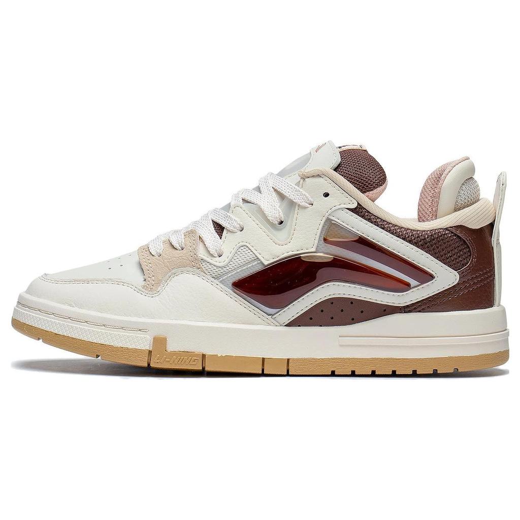 Li-Ning We Are Pro Synthetic Leather Non-Slip Wear-Resistant Low-Top Skate Shoes Women Sneakers White Gray Brown AECT010-2