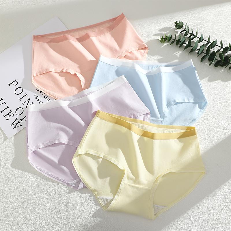 FINETOO 4Pcs/Set Women's Cotton Briefs Soft Breathable Underwear Set Mid Waist Solid Color Panties For Daily Wear High Elastic Underwear