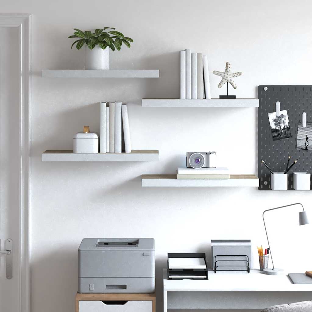 Vidaxl Półki Ścienne, 4 Szt., Kolor Dębu I Biel, 60X23,5X3,8 Cm, Mdf