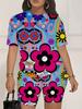 Skull Head 1116 Summer New Versatile Abstract Printed Women's Clothing Suit European and American Women's Clothing Daily Short Sleeve Shorts
