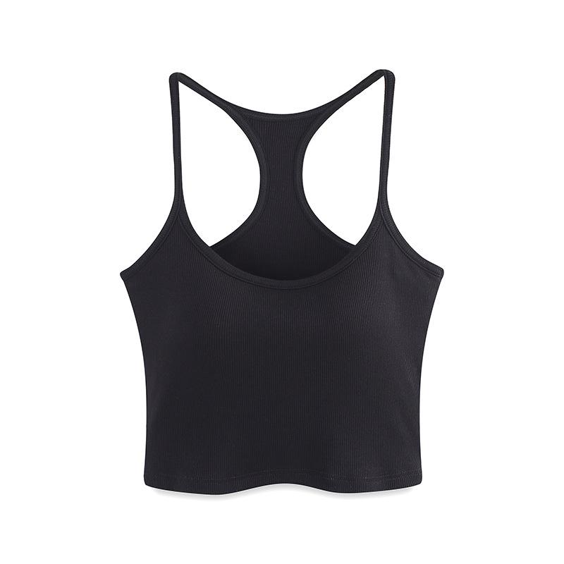 White Cropped Strappy Top with Built-in Bra Pads - No Bra Needed, Versatile Women's Vest