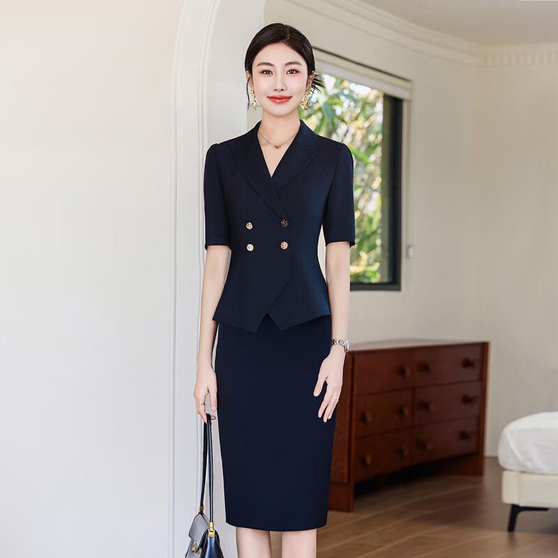 Женский деловой костюм-двойка Tluoman с коротким рукавом: пиджак и юбка S