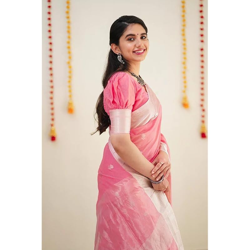 Flosive Women' Kanjivaram Pure Zari Woven Soft Silk Saree With Blouse Piece ( )