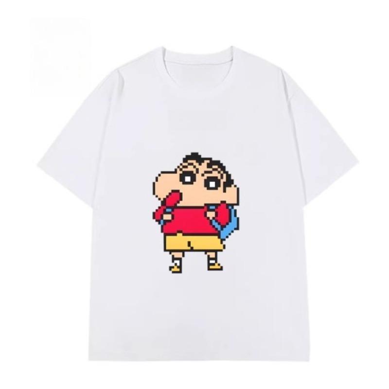 2026 Summer Comic Form Crayon Shinchan Image 100 Cotton Printed Oversize Casual Tshirt Adult Children Parentchild Top y2k