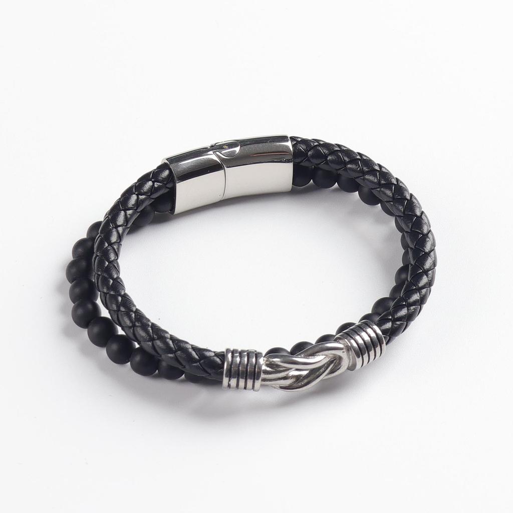 Magnetic Buckle Leather Bracelet: Men's Double Buckle Woven Accessory - Handmade Design