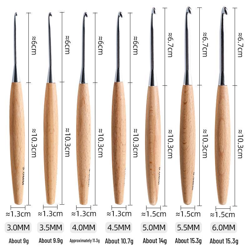 High-Quality Solid Wood Crochet Hook Set with Wooden Handles for Yarn and Sweater Knitting.