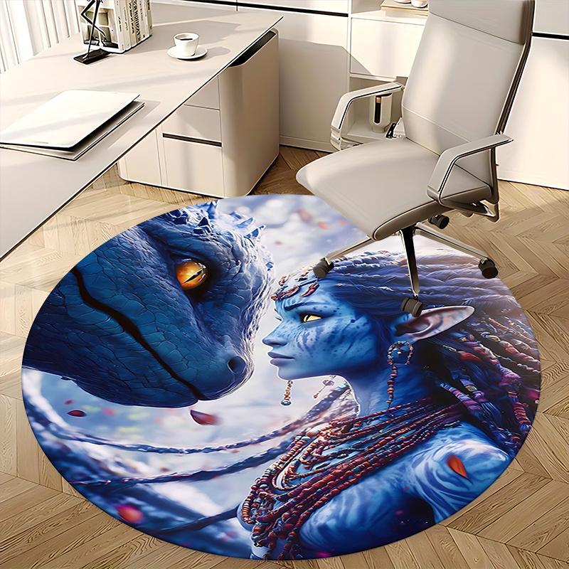 Avatar-Inspired Blue Na'vi Chair Mat - Round Carpet for Home Decor, Office Use, and Gifts0258b