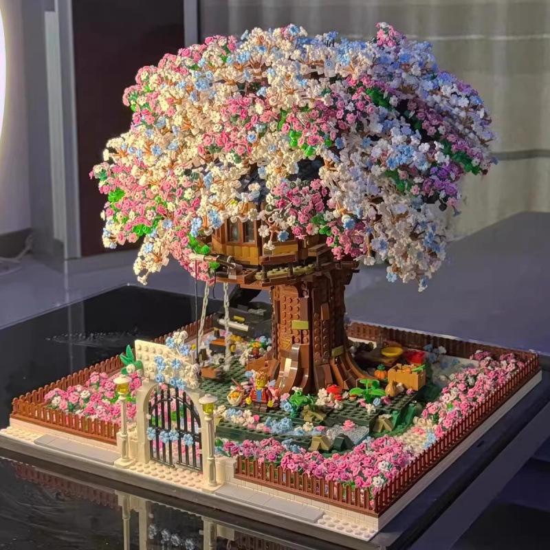 Cherry Blossom Treehouse Building Blocks - High Difficulty Princess Series for Girls' Birthdays.