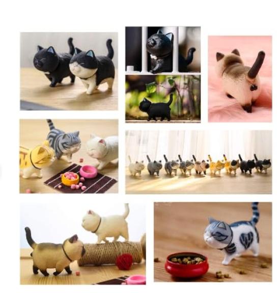 MAYJAI Mini Cat Figurines with Rotating Nordic 9 Kitten Bedroom Toy Holiday Dark Colors Cute Cat Figurines with Movable Decorative Garden Popular Cat
