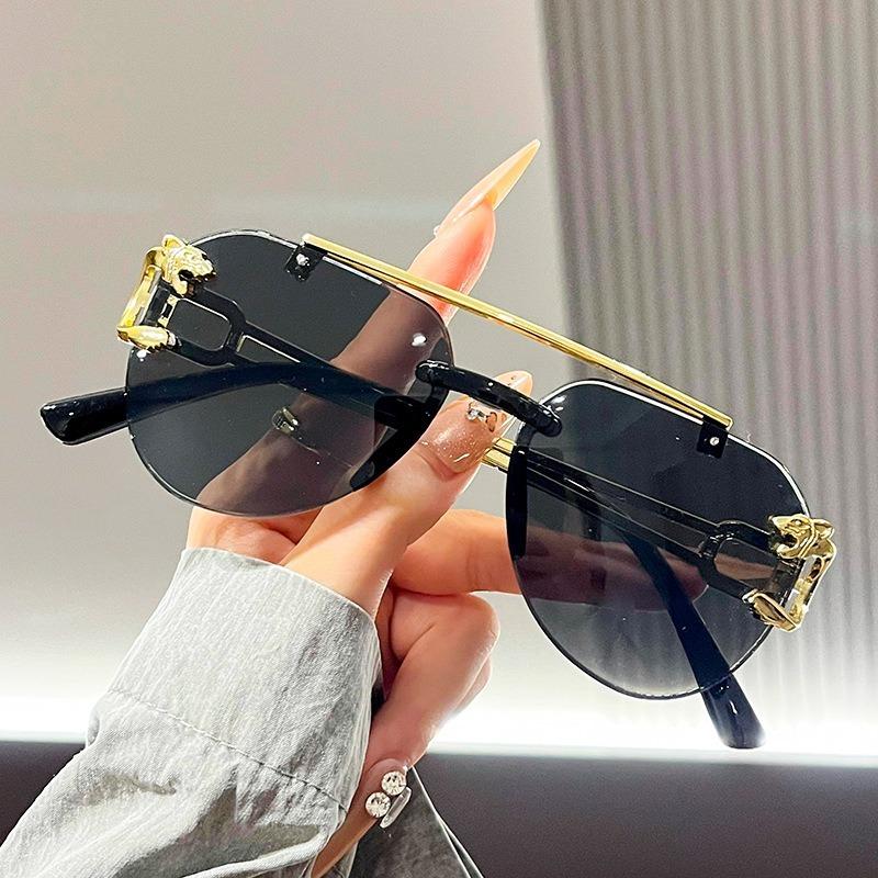 Lunettes de soleil biseautées sans monture Yeux de grenouille Couleur dégradée Protection UV Lunettes de soleil surdimensionnées