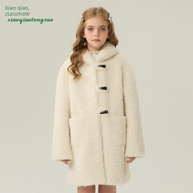 Children's Fur Coat 2025 Autumn and Winter New Style Girls' Imitation Lamb Wool Coat for Little Girls, Mid-Length Hooded