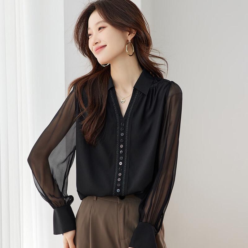 

Srcr Women s 100% Mulberry Silk Long-Sleeve Blouse M