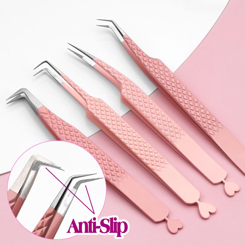 Lash Tweezers, Stainless Steel Fiber Tip Tweezers Set, Eyelash Extension Tweezers With Charm, Custom Logo EyeLashes Tweezers