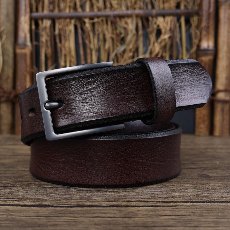 

Ремень ручной работы в стиле ретро для мужчин, кожаный, с пряжкой, молодежный трендовый ремень, первый слой коровьей кожи, повседневный ремень из чистой коровьей кожи 125cm темно-коричневого