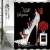 Silver Heels Cosmetic Floral Perfumed Shower Curtain, Bathroom Decorative Shower Curtain, Waterproof Shower Curtain with Hooks