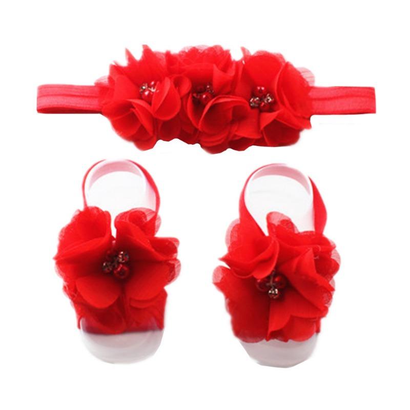 

Candy color new children s hand-sewn chiffon rhinestone head flower, headband, foot flower set, baby wrist flower.