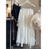 Korean heavy industry lace mesh skirt spring and summer new big pendulum a word skirt design sense niche long skirt tide