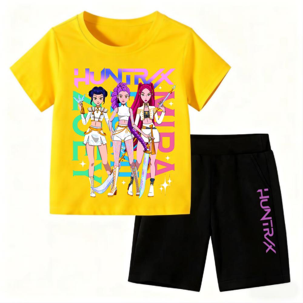 2025 New Children's Korean Wave Print Fashion Casual Movie Cartoon Boys Girls Short-sleeved Set