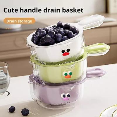 2/3Pcs Double Layer Drain Baskets with Handle Food Grade BPA Free