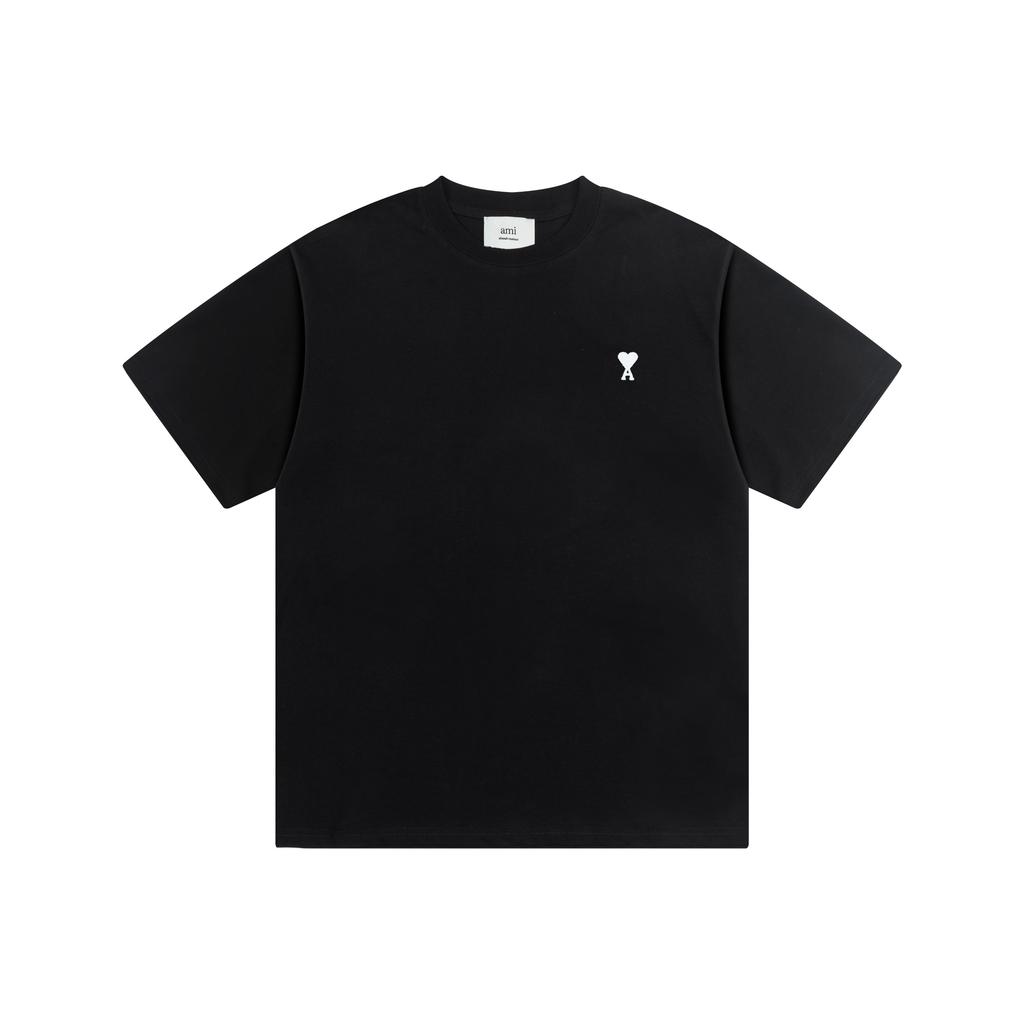 AMI 2025 Summer New Love Embroidered Logo Couple Cotton Short Sleeve Round Neck T-shirt