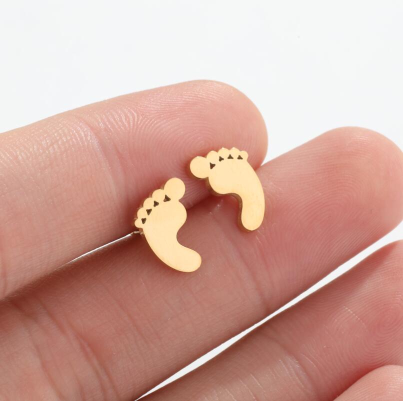Cute Pet Dog Paw Print Stud Earrings Mini Golden Color Sweet Stainless Steel Ear Studs For Women Girls Fashion Zircon Gifts