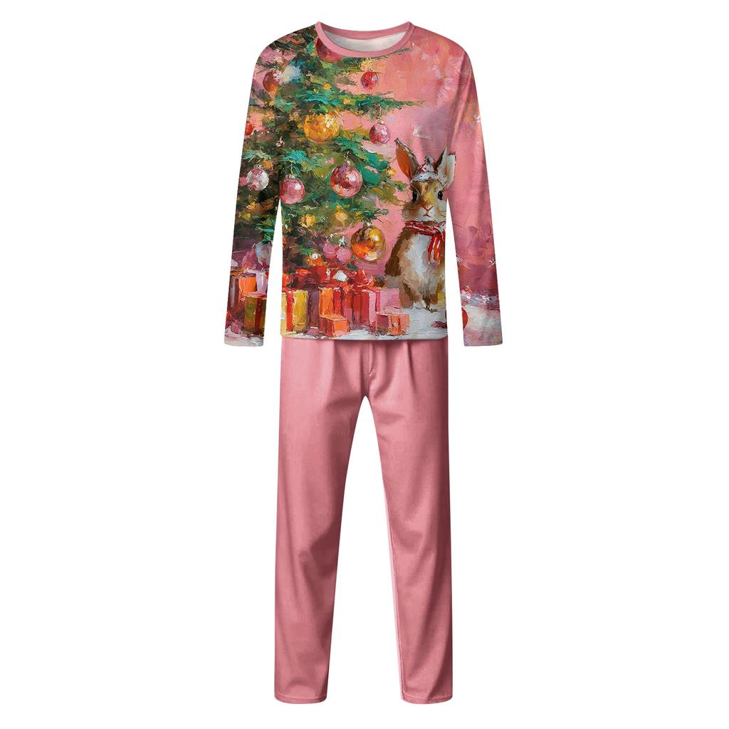 Parent Child Outfit - Christmas Printed Home Outfit Set With Shoulder Length Long Sleeved Top And Pants Set