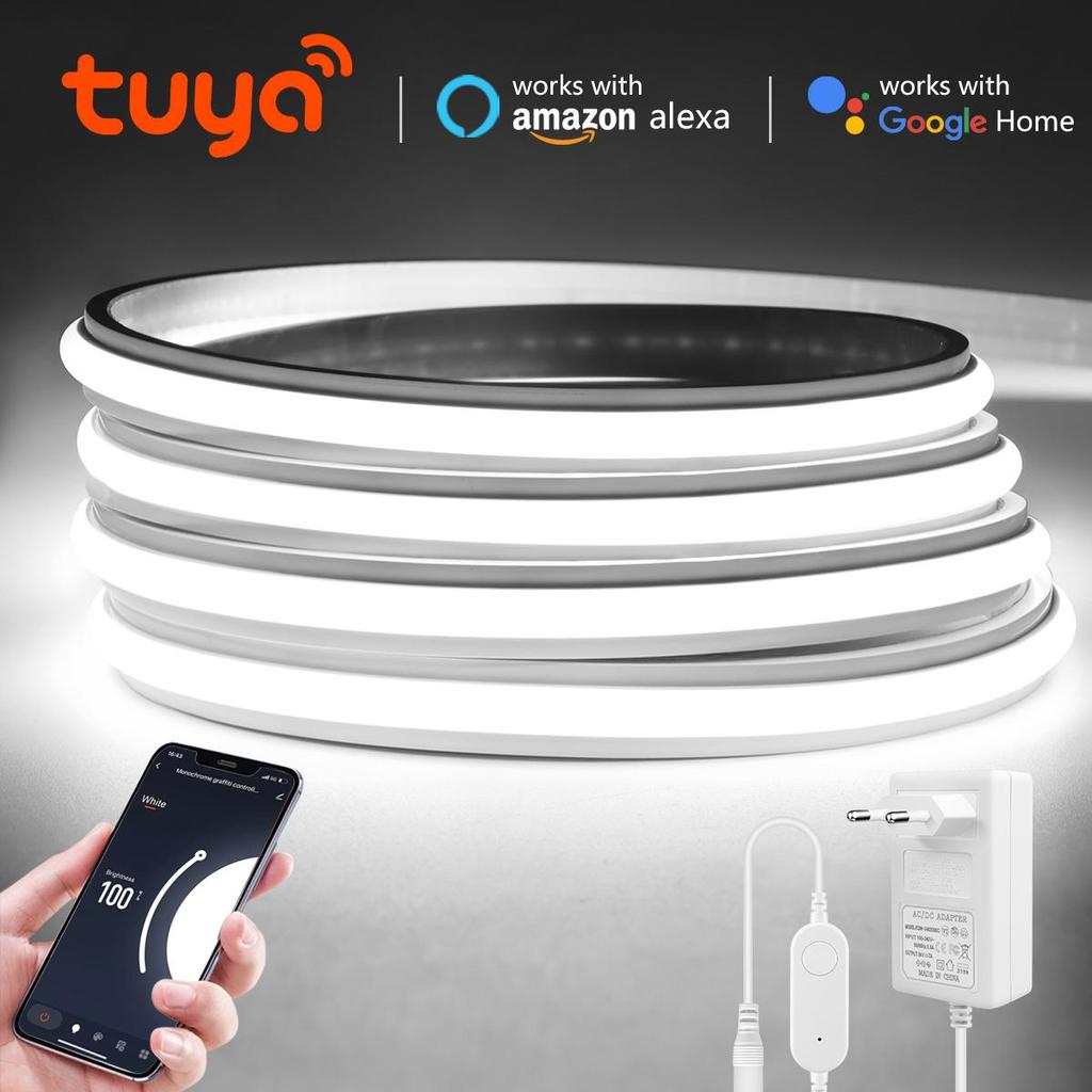 Premium Real Silicone Neon LED Light Strip 24V Tuya Smart WiFi APP Alexa Control Self-Adhesive COB LED Tape-Cuttable Waterproof