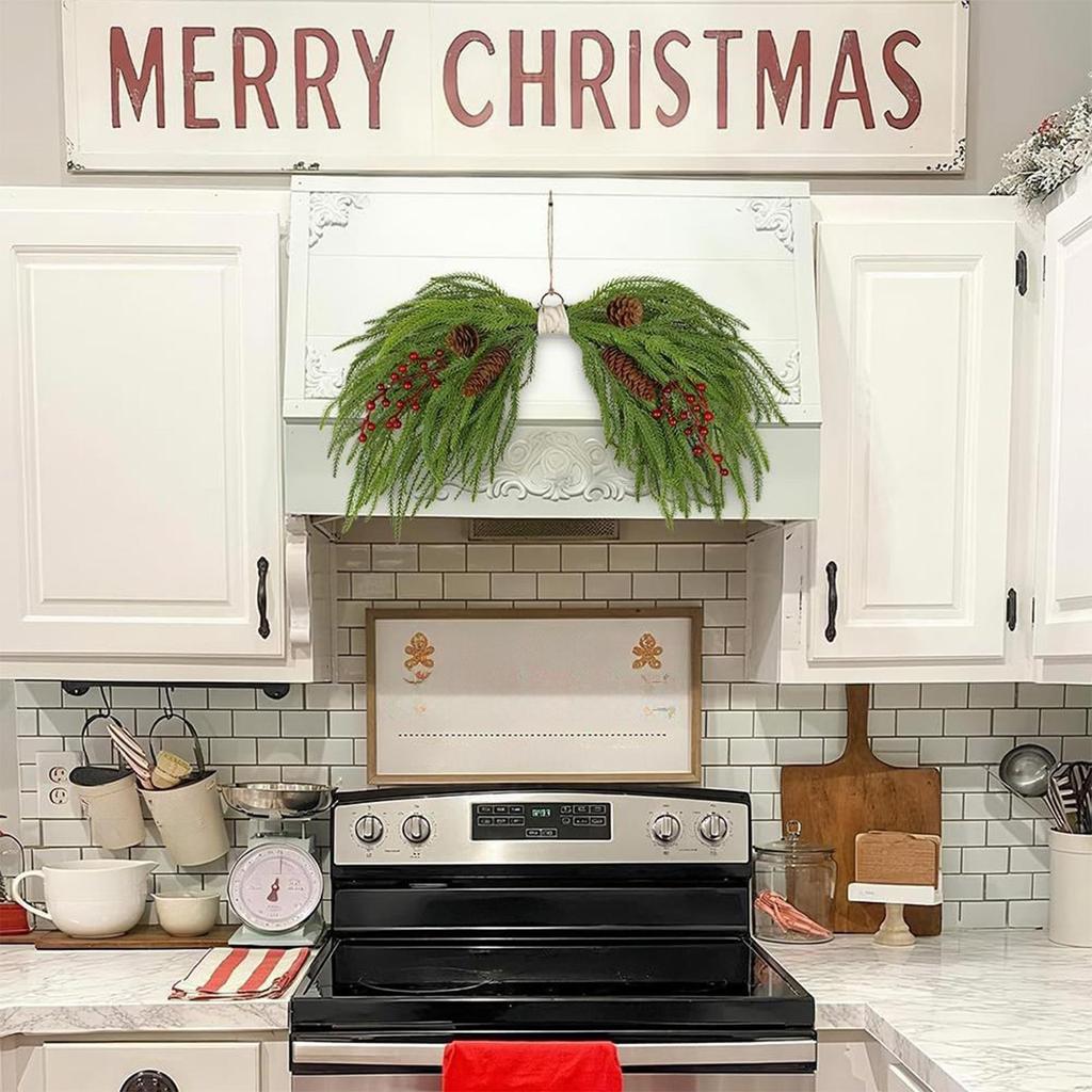 Christmas Wreath 24 Inch Festive Artificial Front Door Christmas Swag For Indoor Window Mantel Restaurant Wall Fence Dining Room