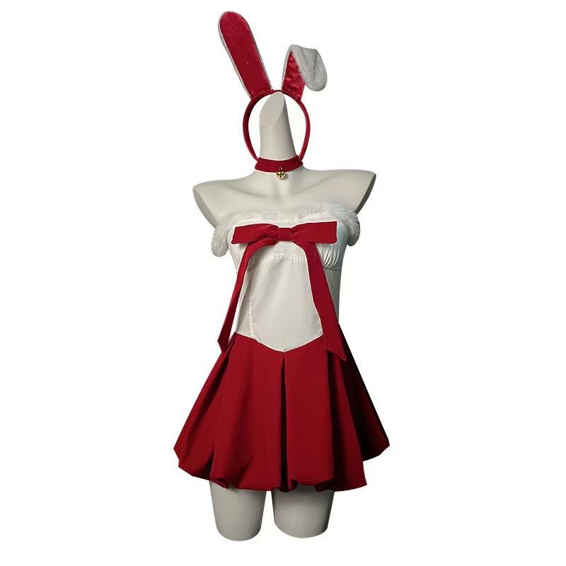 

Рождественский наряд для женщин Сексуальные платья на Новый год Хэллоуин Праздничные платья Косплей зайчика Бархатное красное платье Вечеринка Санты Выступление Танцы One Size
