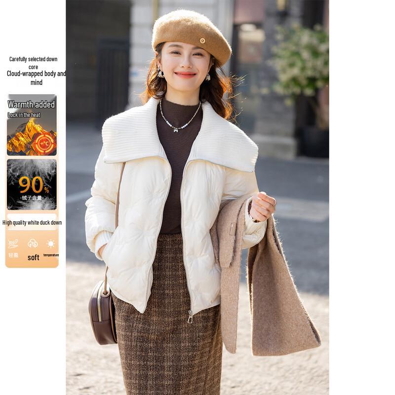 

MOKANA Women s Winter Embroidered Knitted Lapel Short Down Jacket L