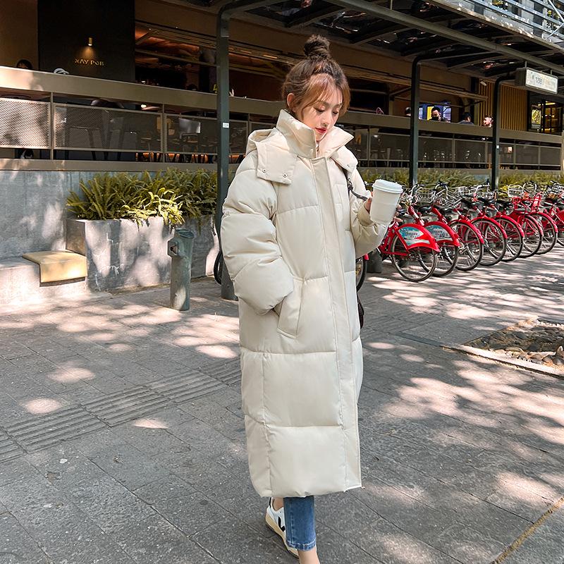 Damen-Daunenjacke im koreanischen Stil, Oversized, mit Kapuze - Baumwollwattiert, mittellang, winterlich warm