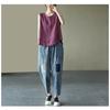 Solid Color Cotton and Linen Embroidered Vest T-shirt Women's Summer Loose Casual Sleeveless Top