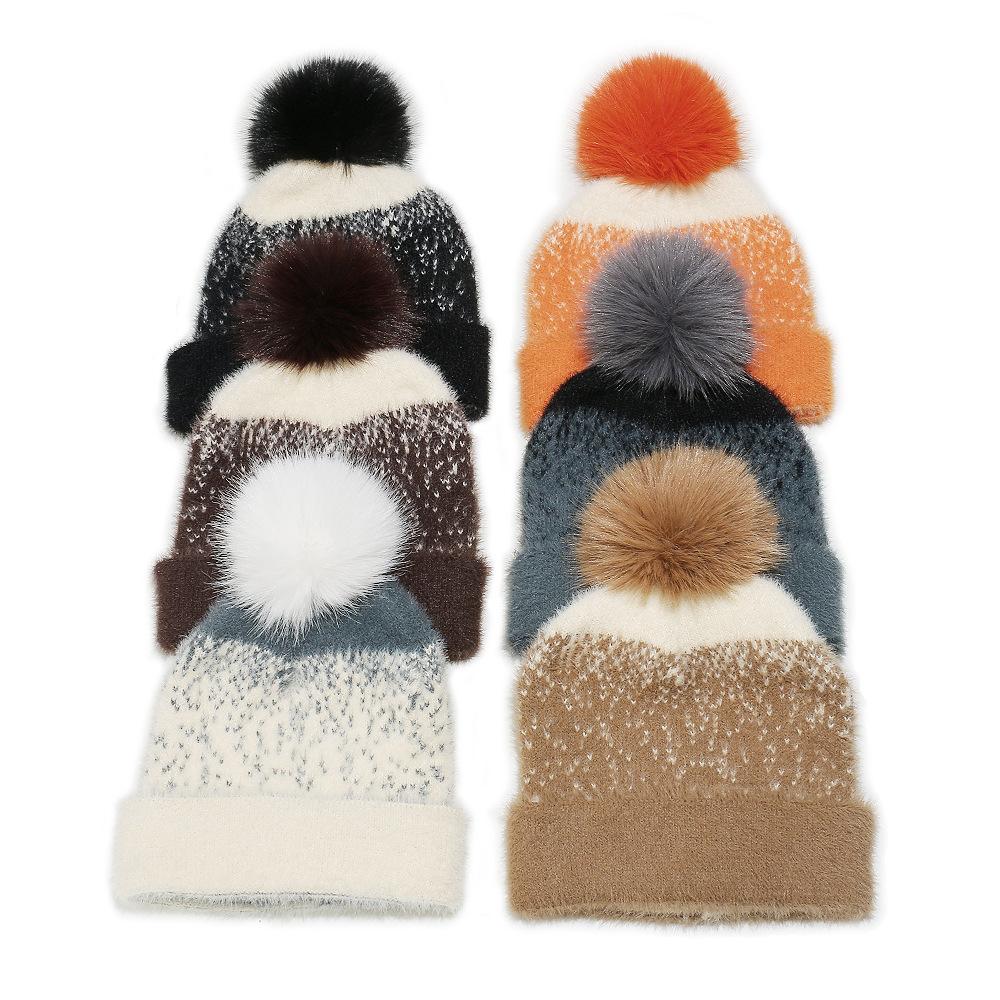 Winter hat children Temu autumn and winter new wool hat imitation mink jacquard knitted hat ear hat women