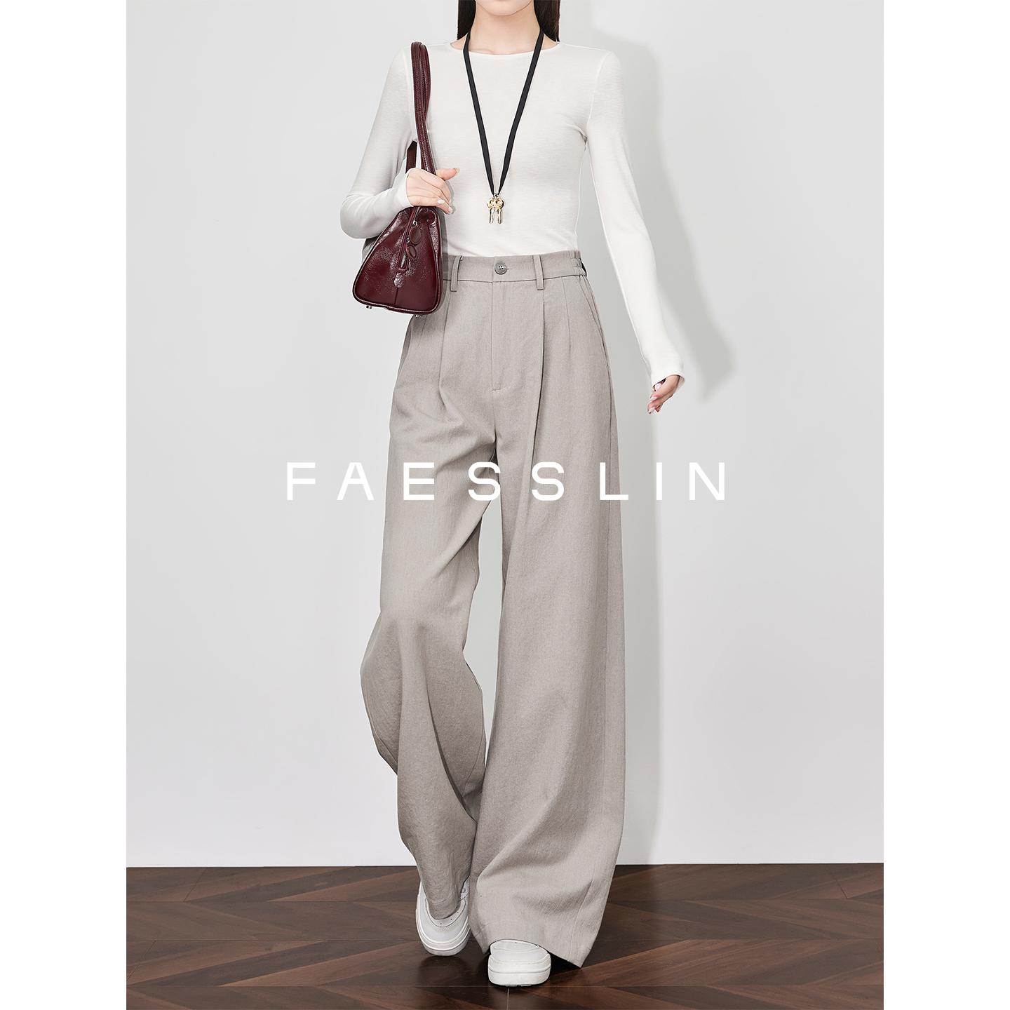 Women s Light Gray Cotton Linen Wide-Leg Suit Pants - Spring Collection, Drapey & Loose Casual Style S