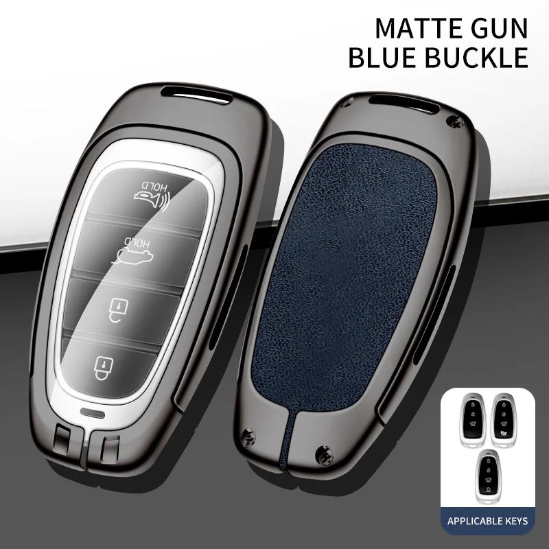 For Hyundai I30 Ix35 Kona Zinc Alloy Leather Car Key Case Cover Encino Solaris Azera Keychain Remote Shell Holder Accessories