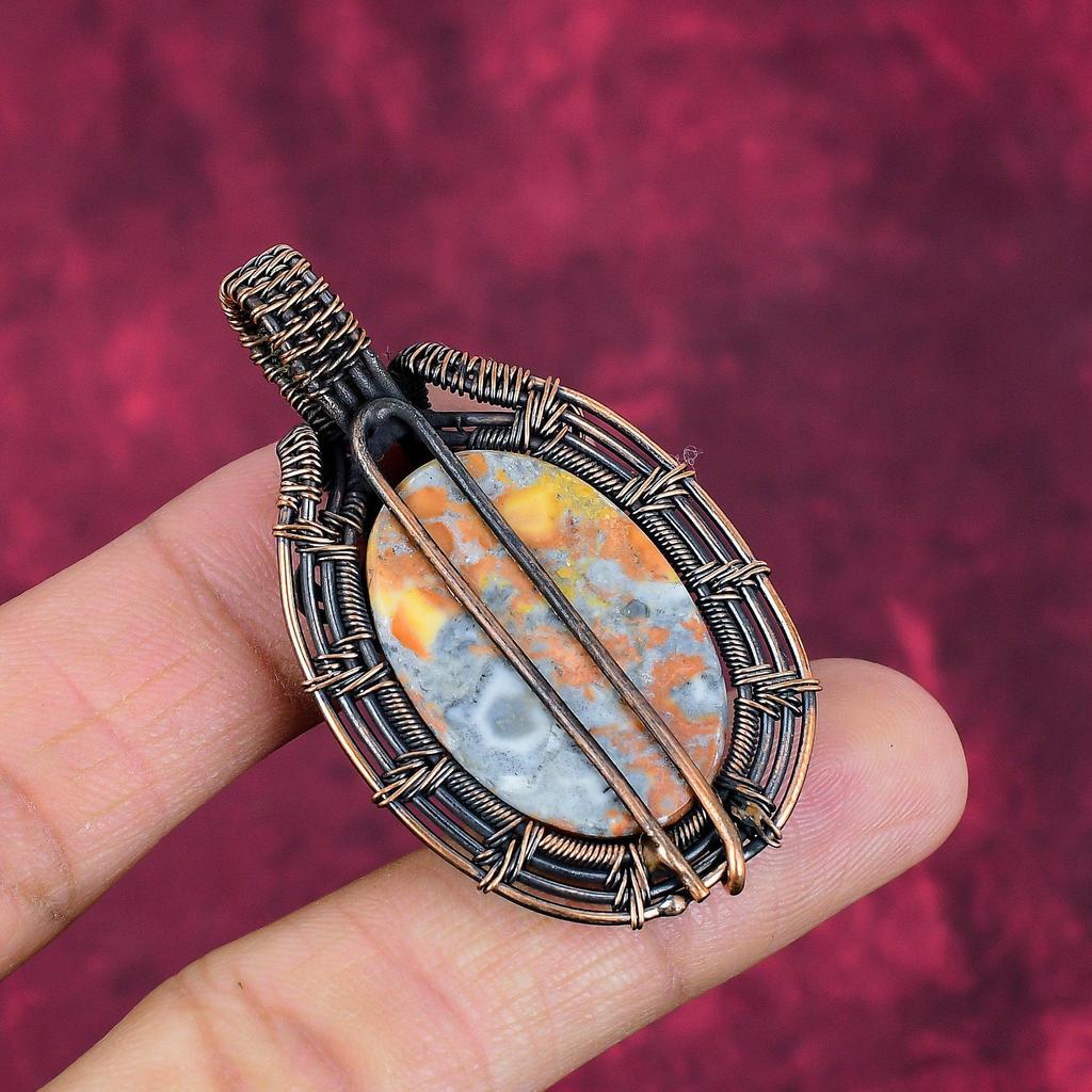 Maligano Jasper Pendant Gemstone Jewelry Handmade Copper Wire Wrapped Pendant