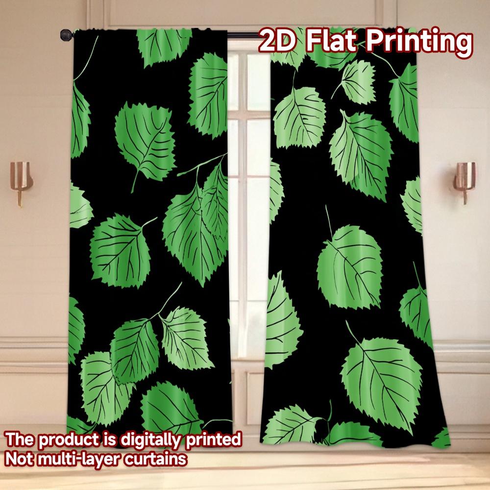 Flat Printing Curtains Without Rod Green Leaf Design Dark Background April Fools Is Day Holiday Set Of 2 Made Polyester